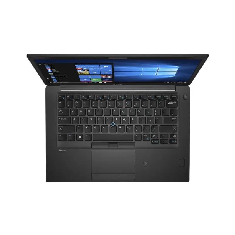 Dell Latitude E7480 _ Laptop _ Intel Core i7 7600u _ 256GB SSD _ 8GB Ram _ Intel HD graphics 620 _ 14 Inch _ FHD _ from top view Dell Latitude E7480 with full-size keyboard and touchpad