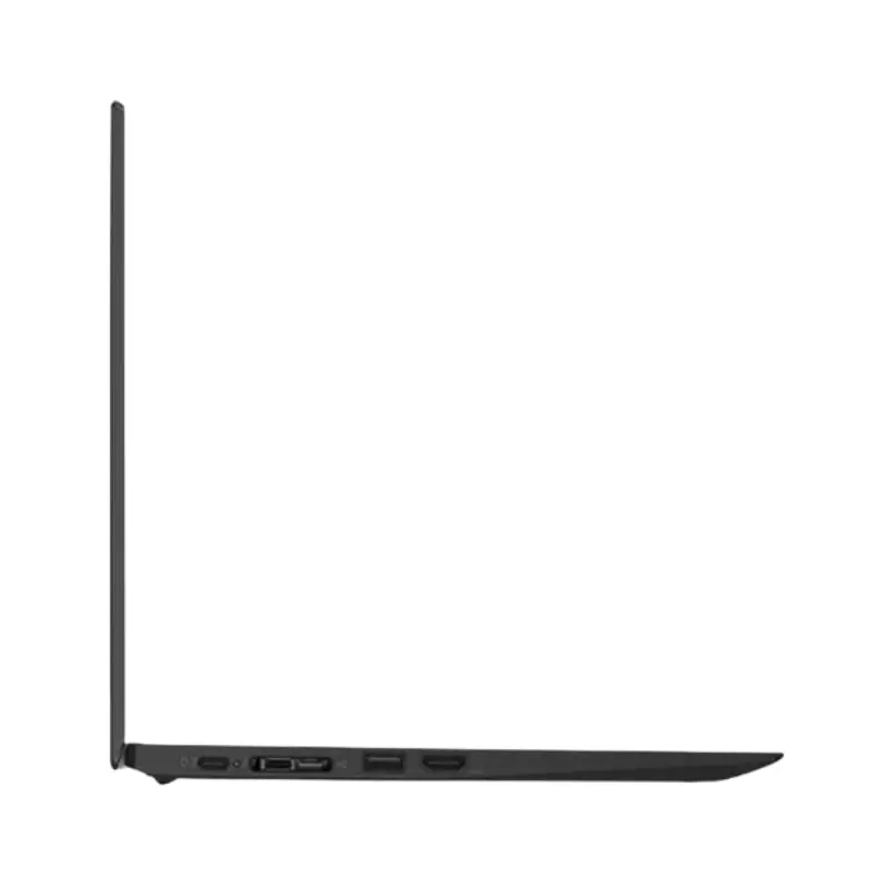 Lenovo ThinkPad X1 Carbon _ Laptop _ Intel core i7 8650U _ 512GB SSD _ 16GB RAM _ Intel Iris Xe Graphics _ 14.1 Inch _ Touch Screen _ from left side view Lenovo ThinkPad X1 Carbon showing USB, HDMI, and Thunderbolt ports