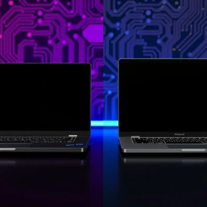 Classic bulky laptop design versus sleek futuristic foldable laptop