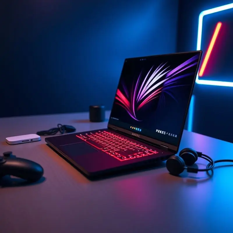Acer Nitro gaming laptop with RGB backlit keyboard and slim metal chassis on a dark background